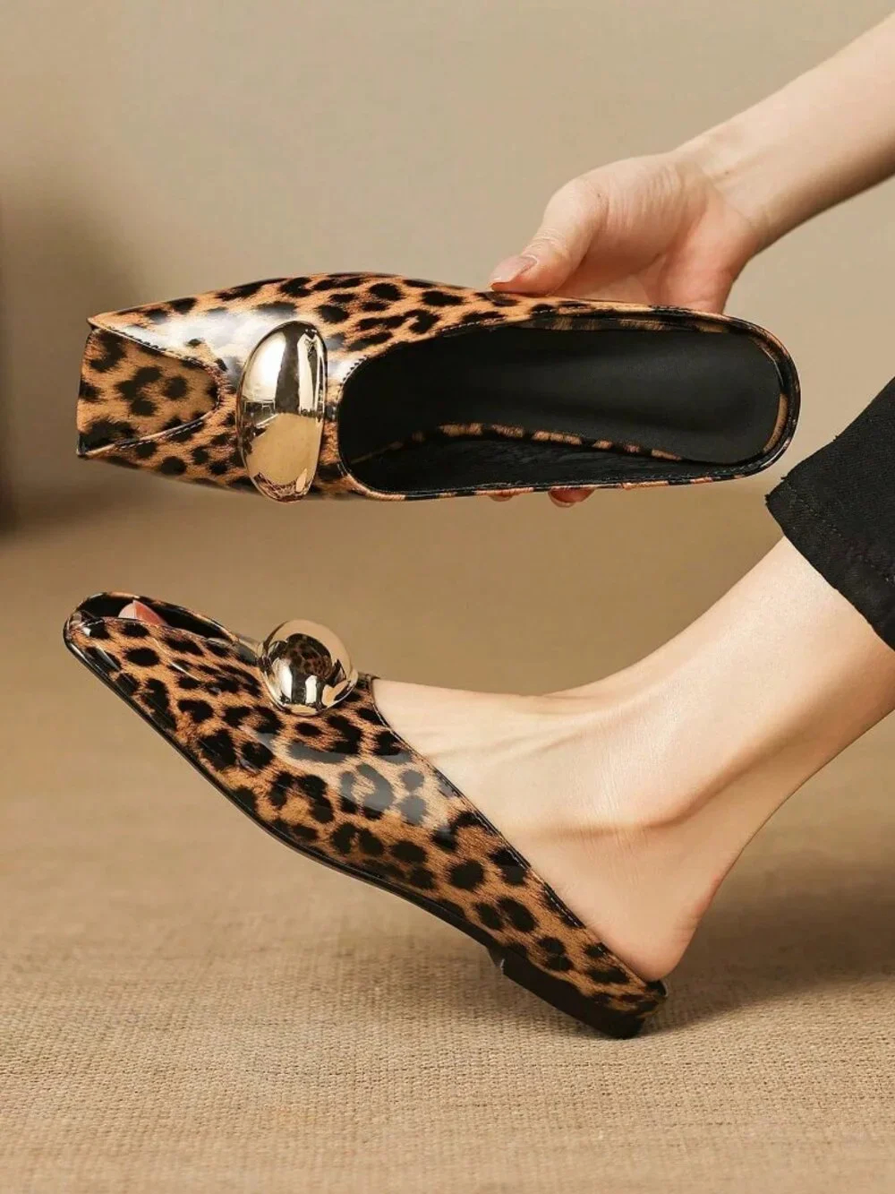 Brown Casual Women's Bow Slide Sandals High Heel Pointed Toe
